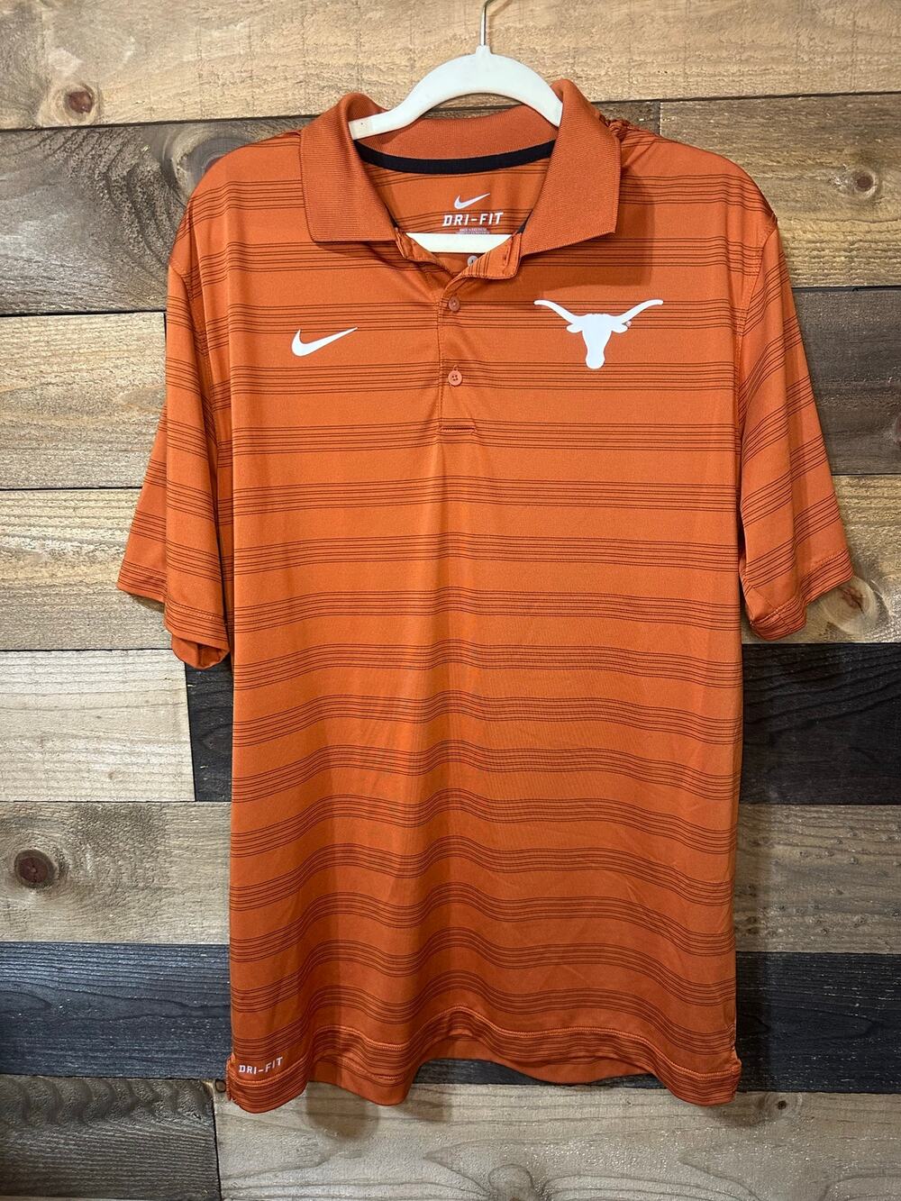 NIKE Dri-Fit Men’s University of Texas Longhorns Striped Polo Size L EUC